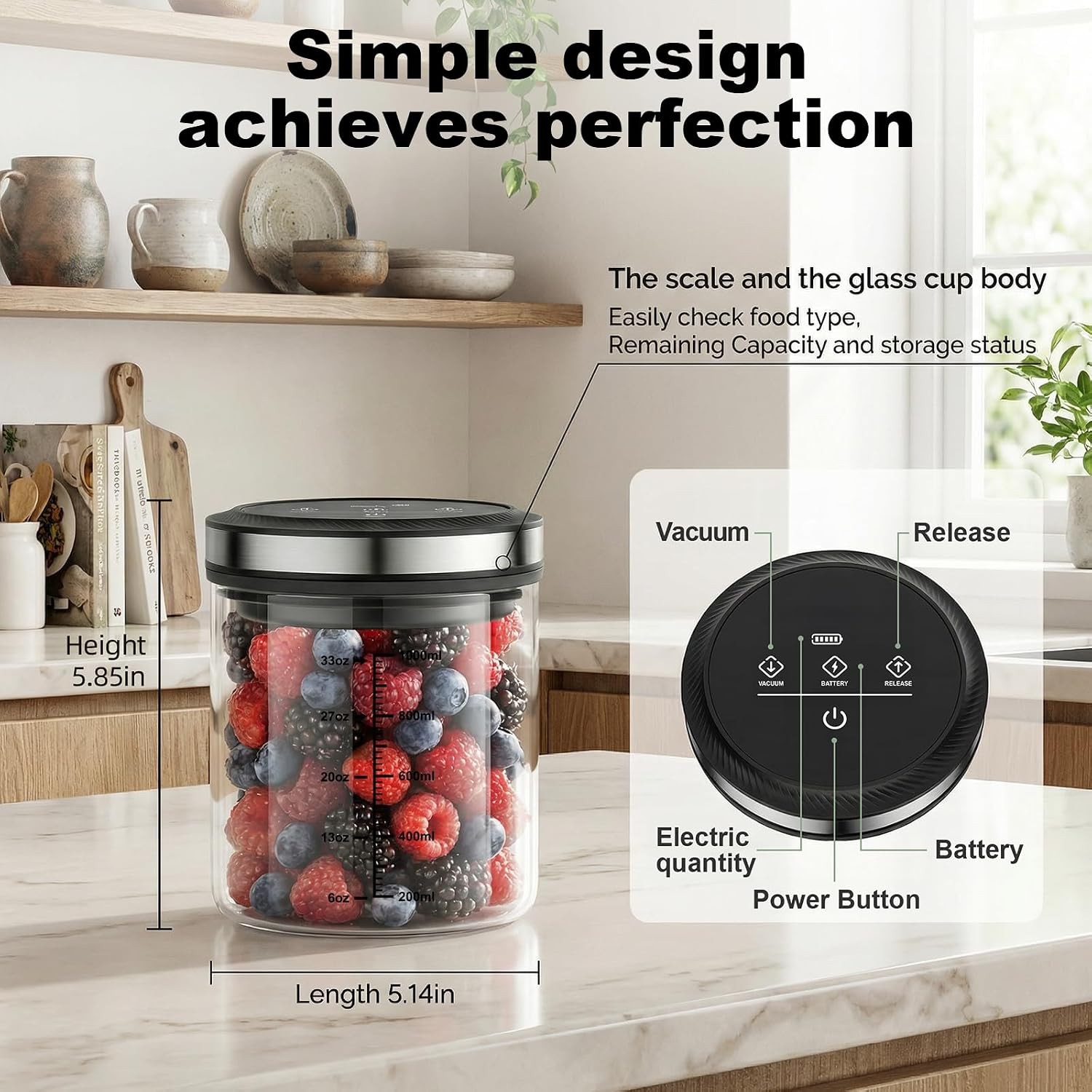 Vacuum Coffee Canister 1.2L – Airtight Food Storage Container for Coffee Beans,