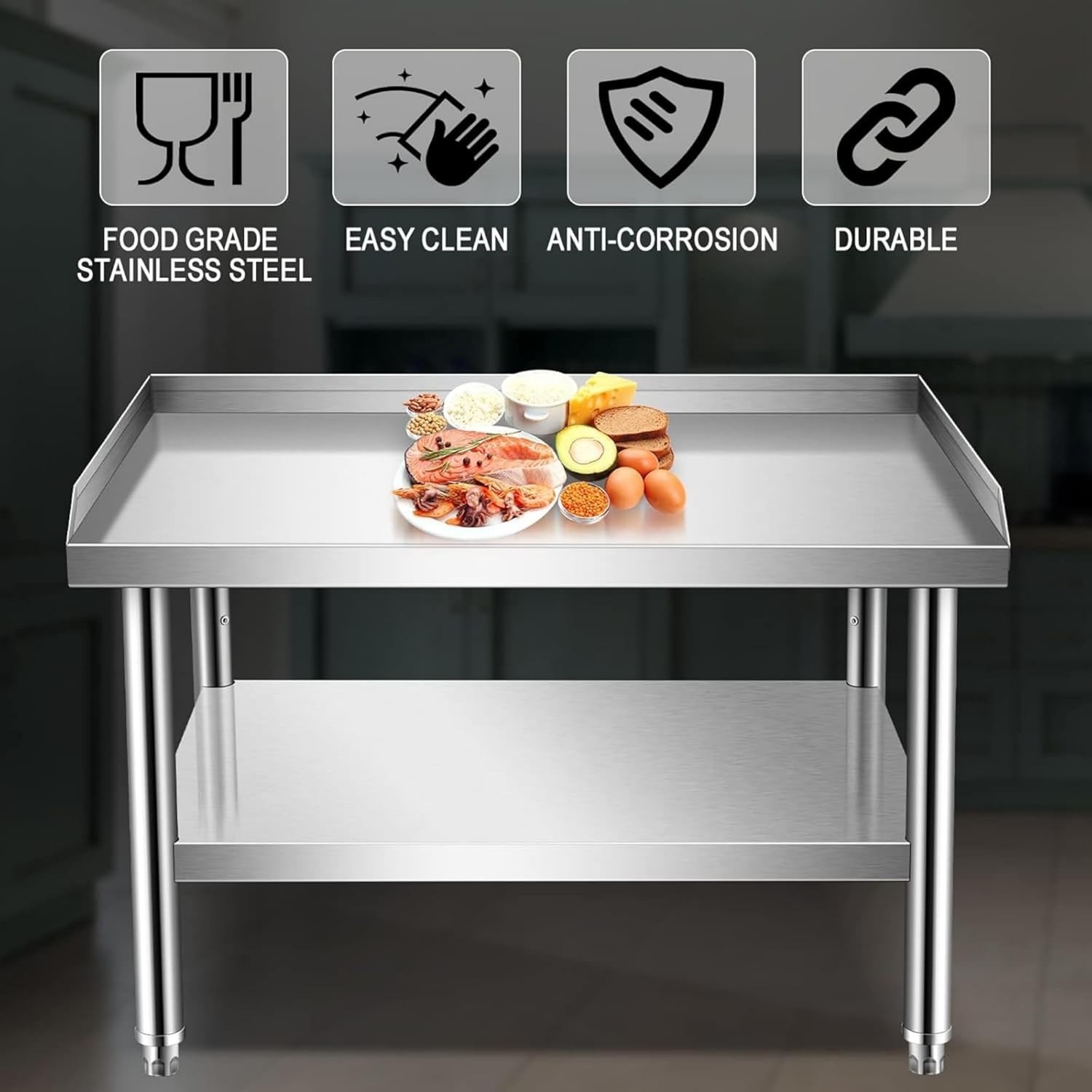 60x30x24″ Stainless Steel Equipment Stand with Undershelf, NSF Commercial Table