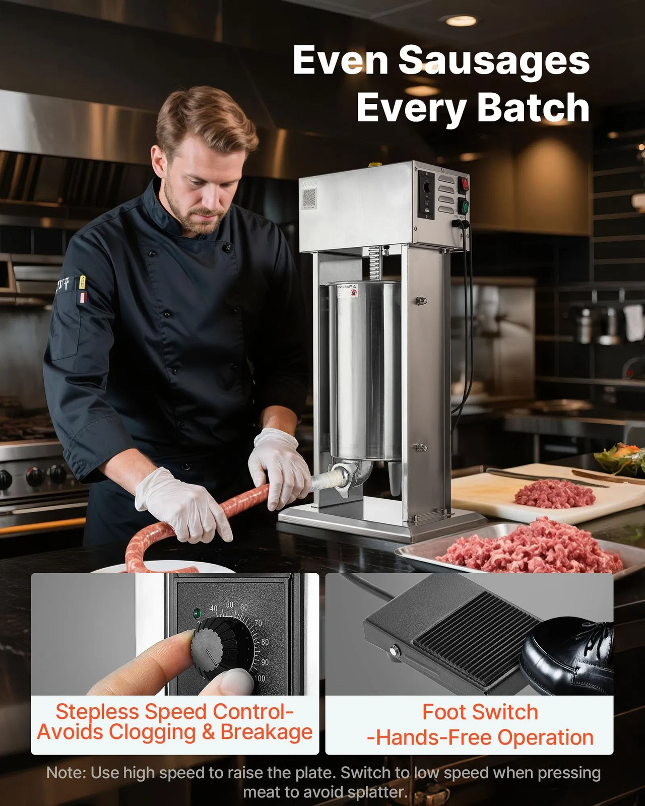 Electric Sausage Stuffer, 33 LBS / 15 L Vertical Meat Stuffer, Stepless Speed C