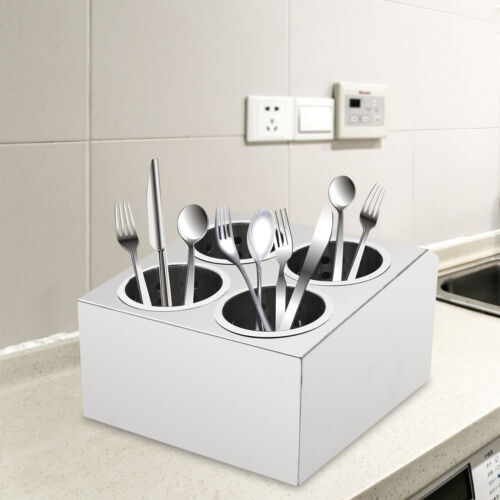 4 Hole Stainless Steel Spoon Container Flatware Holder Storage Box Kitchen USA