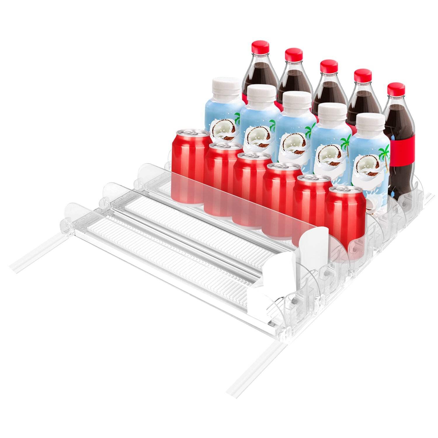 Drink Organizer for Fridge Spring Loaded Beverage Dispenser Width Adjustable Dri
