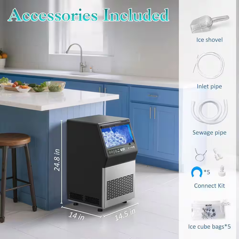 15.7 In. 110 LBS/24H Stainless Steel Commercial Ice Maker-Undercounter/Freestand