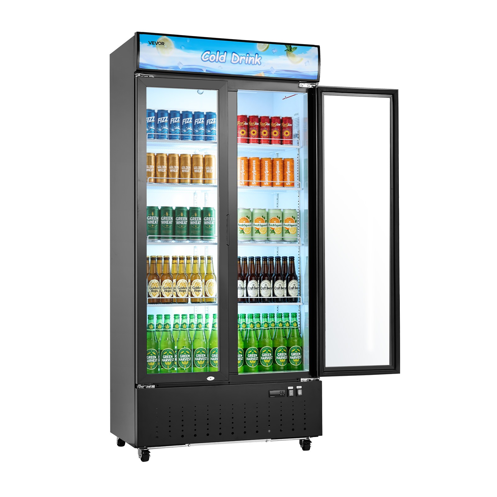 VEVOR Commercial Merchandiser Refrigerator 20.8 Cu.Ft 2-Door Beverage Cooler