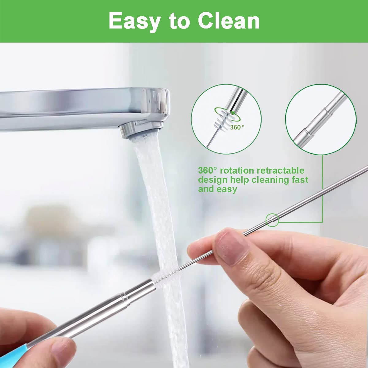 Kynup 4Packs Reusable Straws Metal Straw Silicon Travel Drinking Straws Case