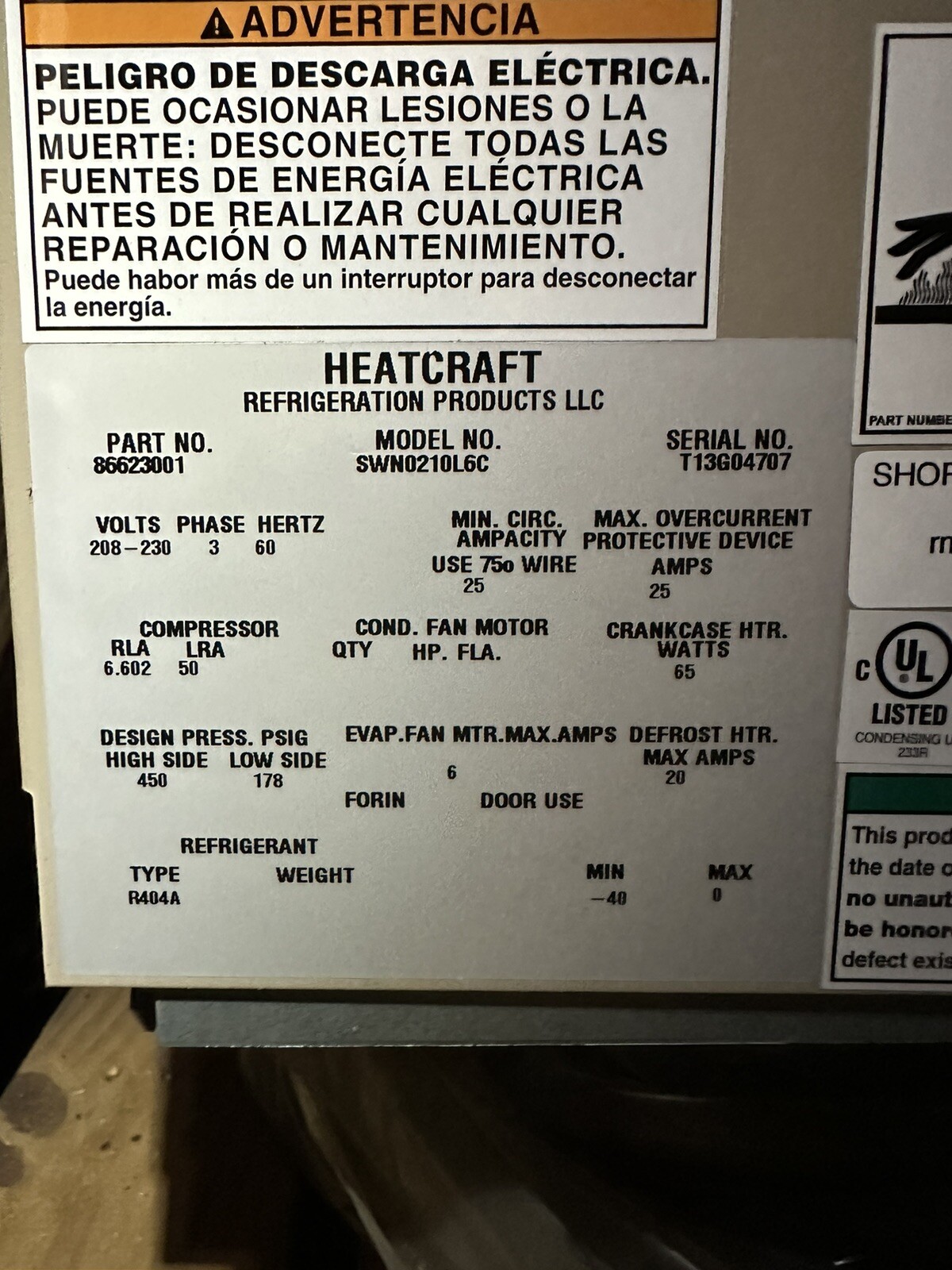 New Indoor Low Temp 2hp Copeland Semi Water Cooled Condensing Unit 230V 3 Phase