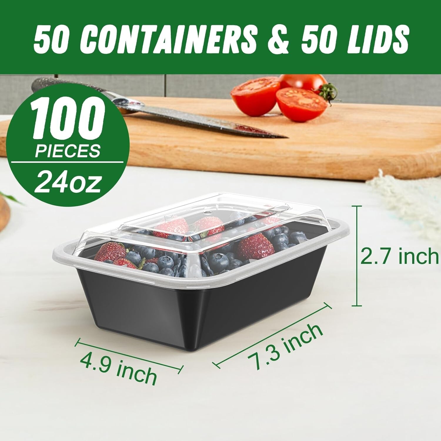 Paquete de 50 (100 piezas) de recipientes reutilizables para preparar comidas de