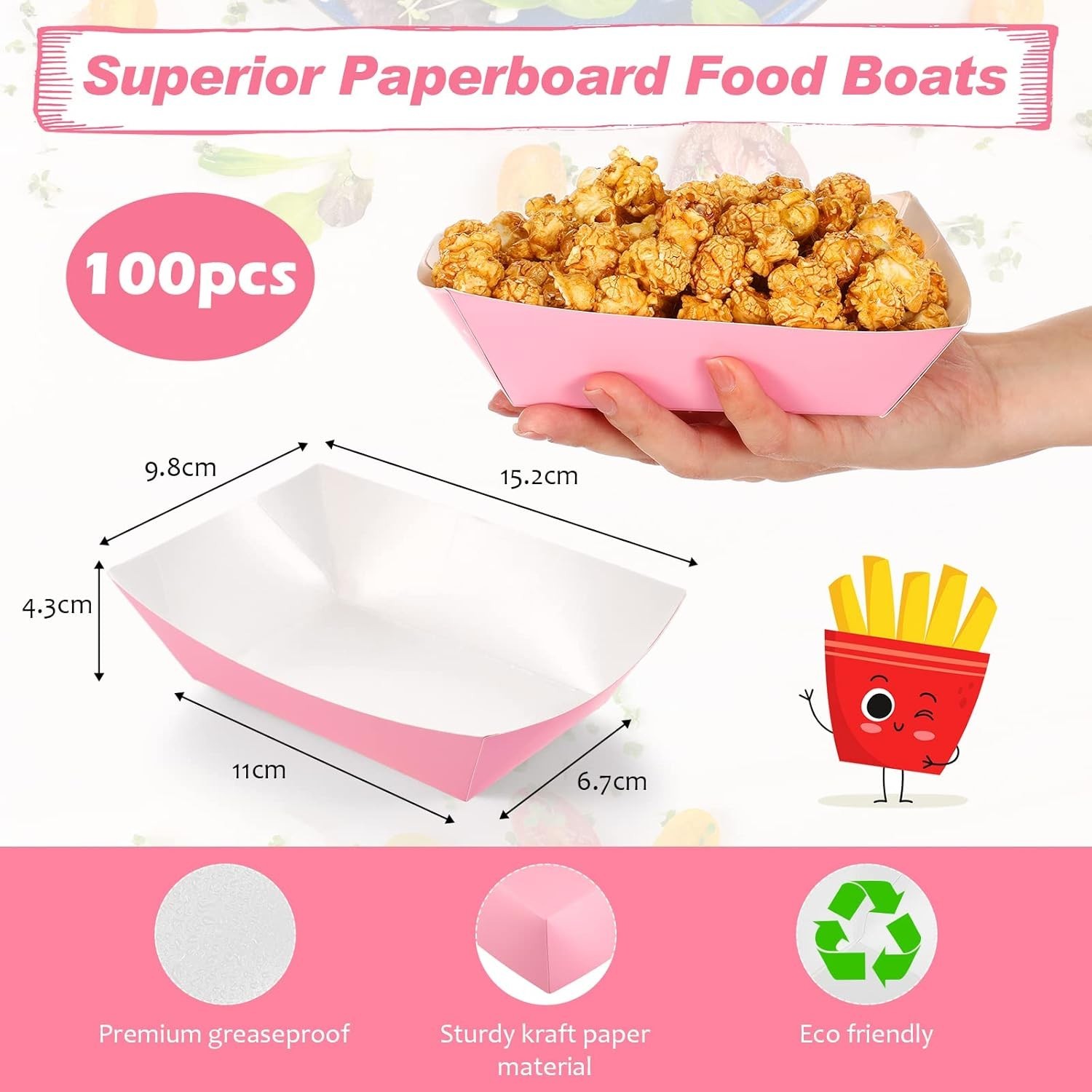 100 Pcs 2lb Paper Food Trays Boat 2lb Disposable Nacho Trays Kraft Paper Boat…