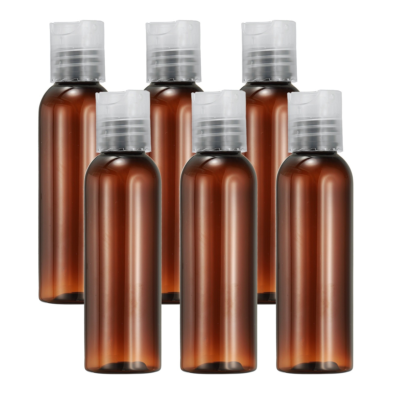 6Pcs 2oz Plastic Travel Bottles, Empty Bottles with Clear Top Caps, Brown