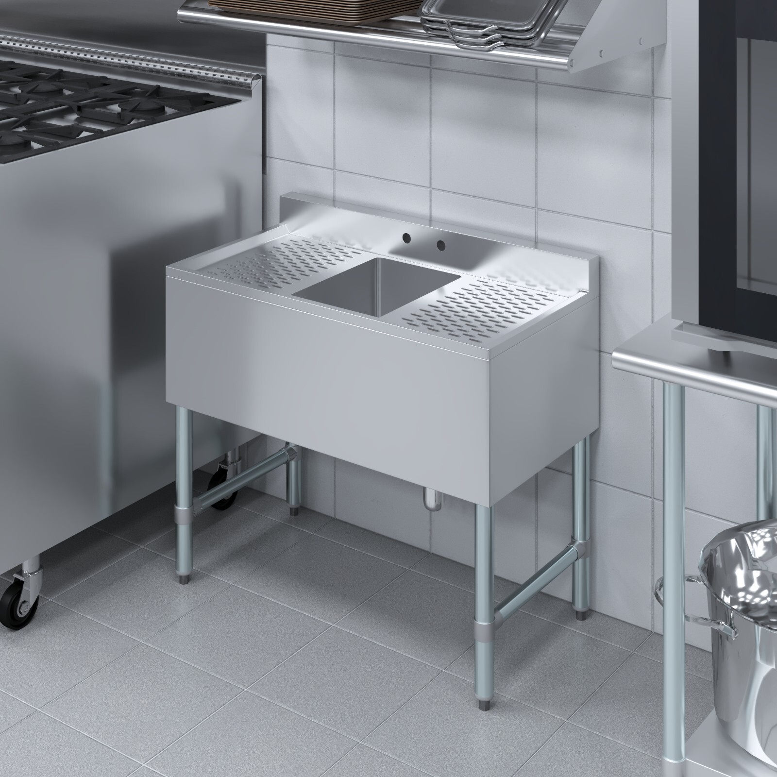 36 in. x 19 in. One Compartment Underbar Sink With Left and Right Drainboards