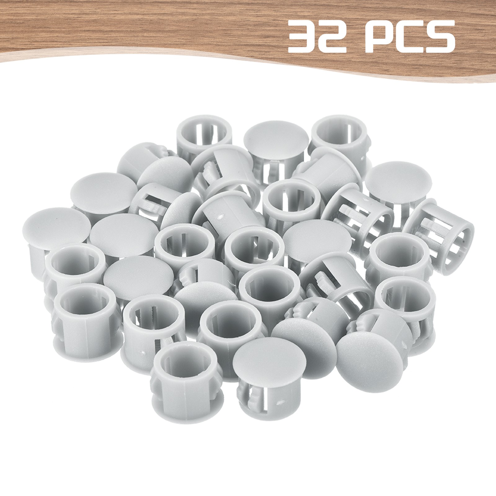 32Pcs 11mm Light Gray Nylon Plastic Round Locking Hole Plugs Insert End Cap