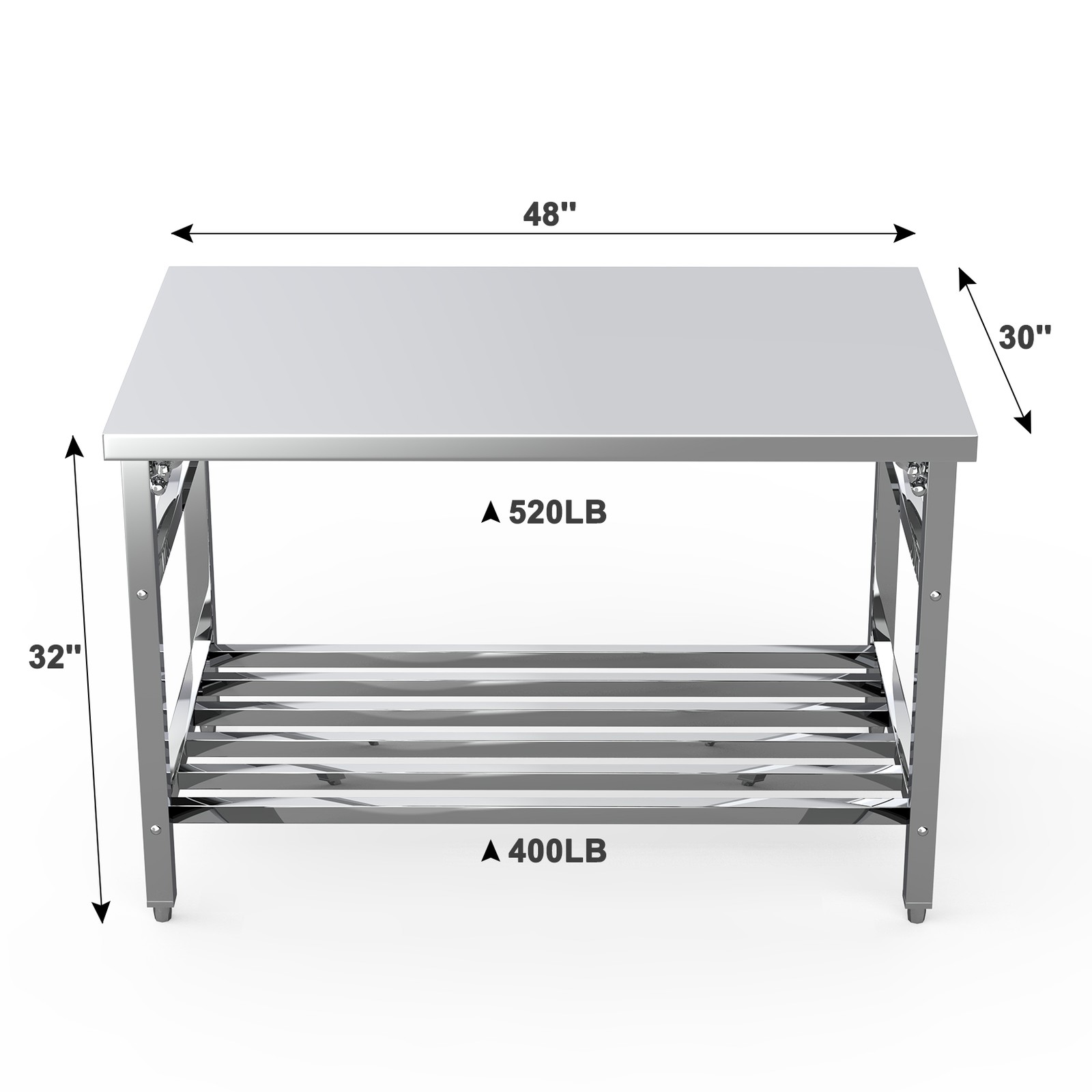 Stainless Steel Floding Table 48x30Inch Commercial Work Table Kitchen Prep Table