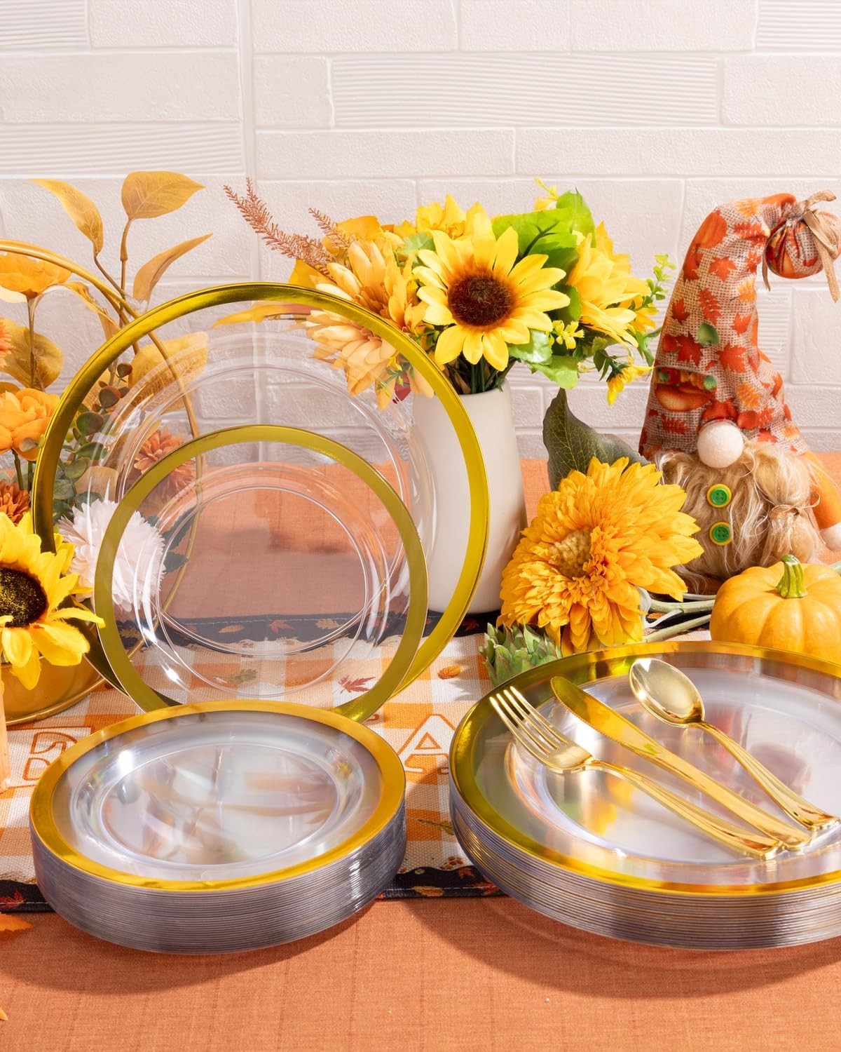210PCS Gold Plastic Plates – Heavy Duty Clear Gold Disposable Plates Includes 30
