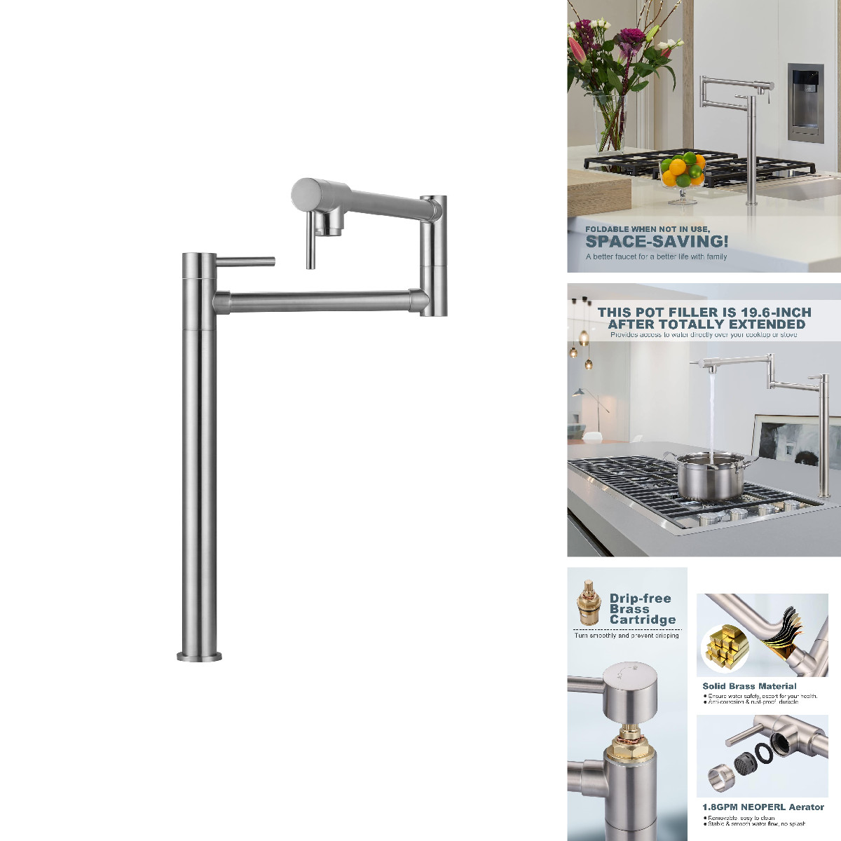 Wowow Pot Filler Faucet Deck Mount Over Stove Solid Brass Pot Filler Brushed