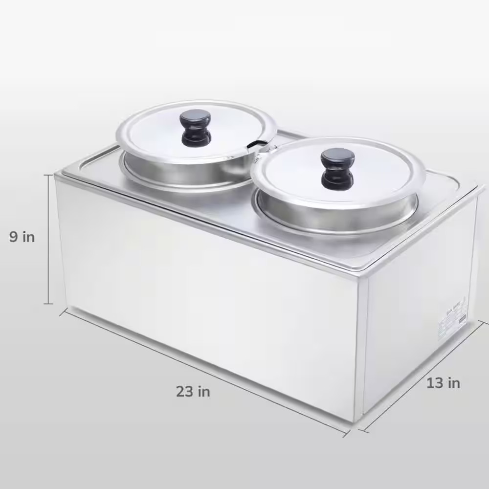 2 round Pots Stainless Steel Bain Marie Food Warmer