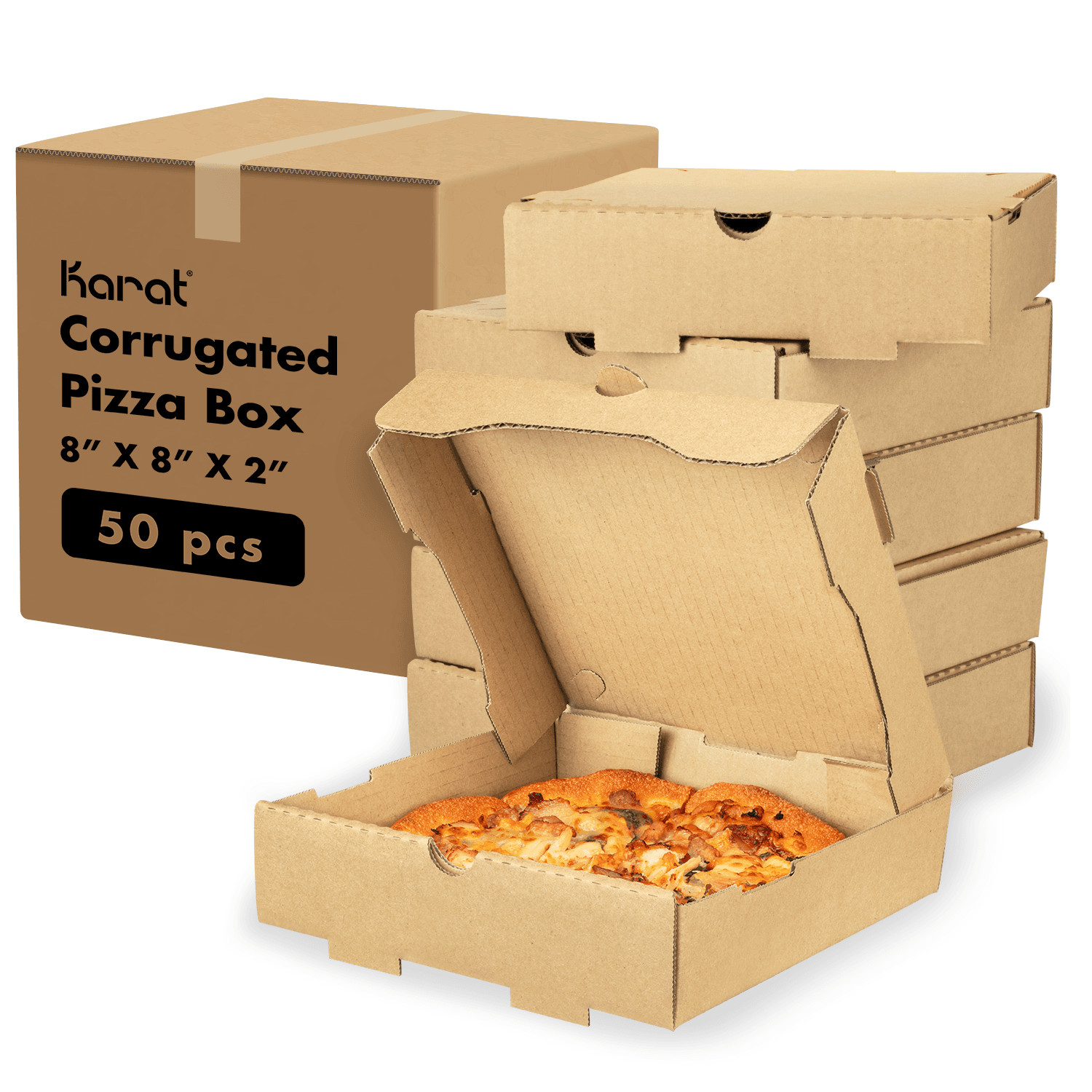 Karat Corrugated Pizza Box, 8»x8»x2», Kraft – 50 pcs, FP-PBF08K