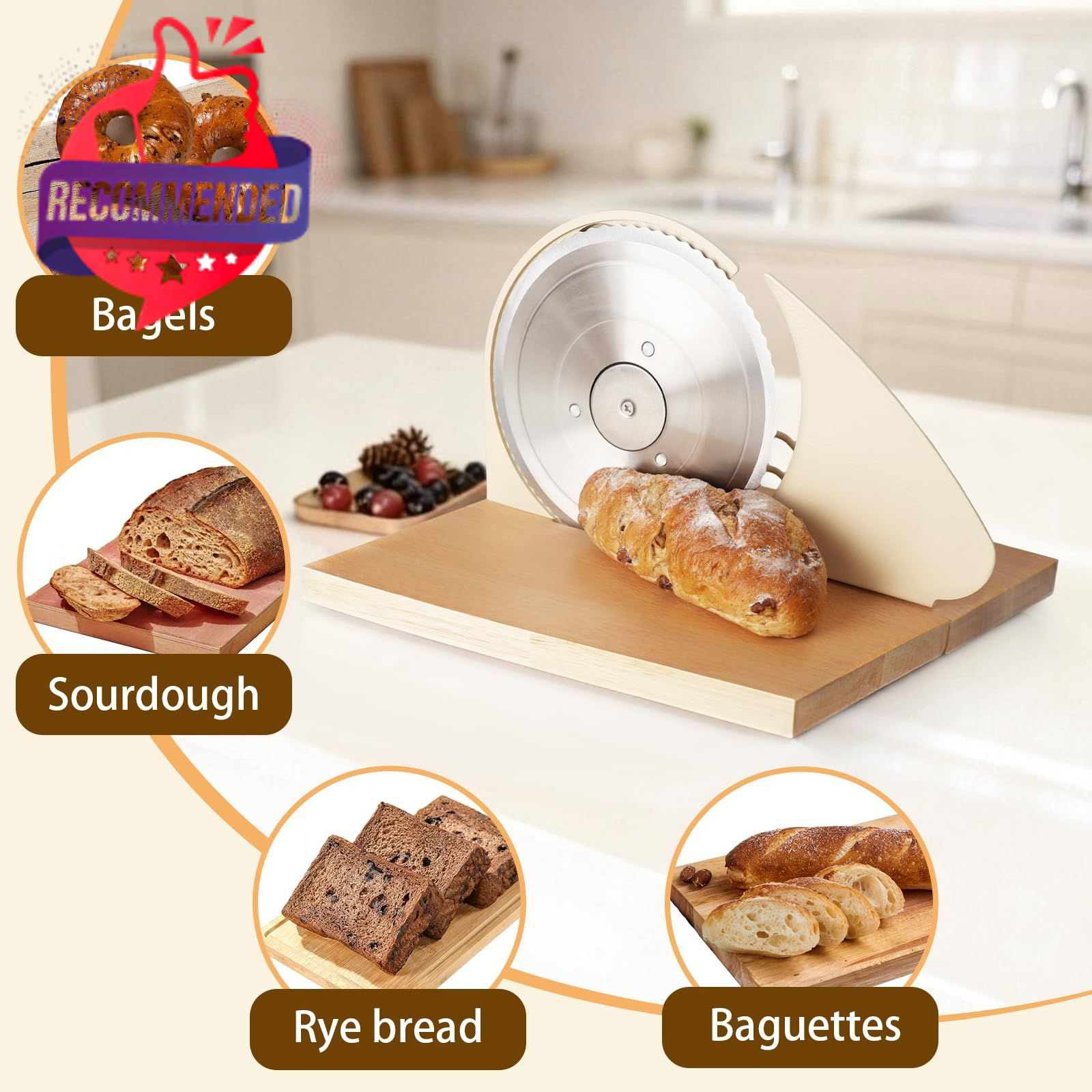 Brvclon Foldable Manual Bread Slicer with Wooden Board & Foldable…