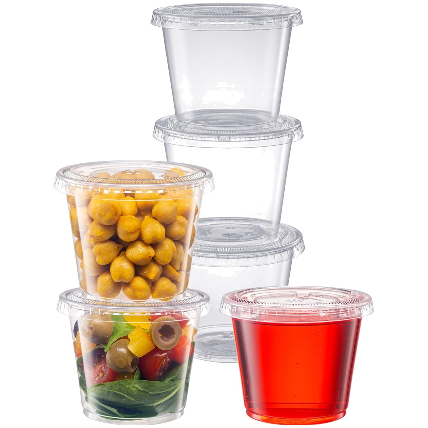 100 Clear Plastic Portion Cups 5.5 oz with Leak-Resistant Lids for Dips & Sauces