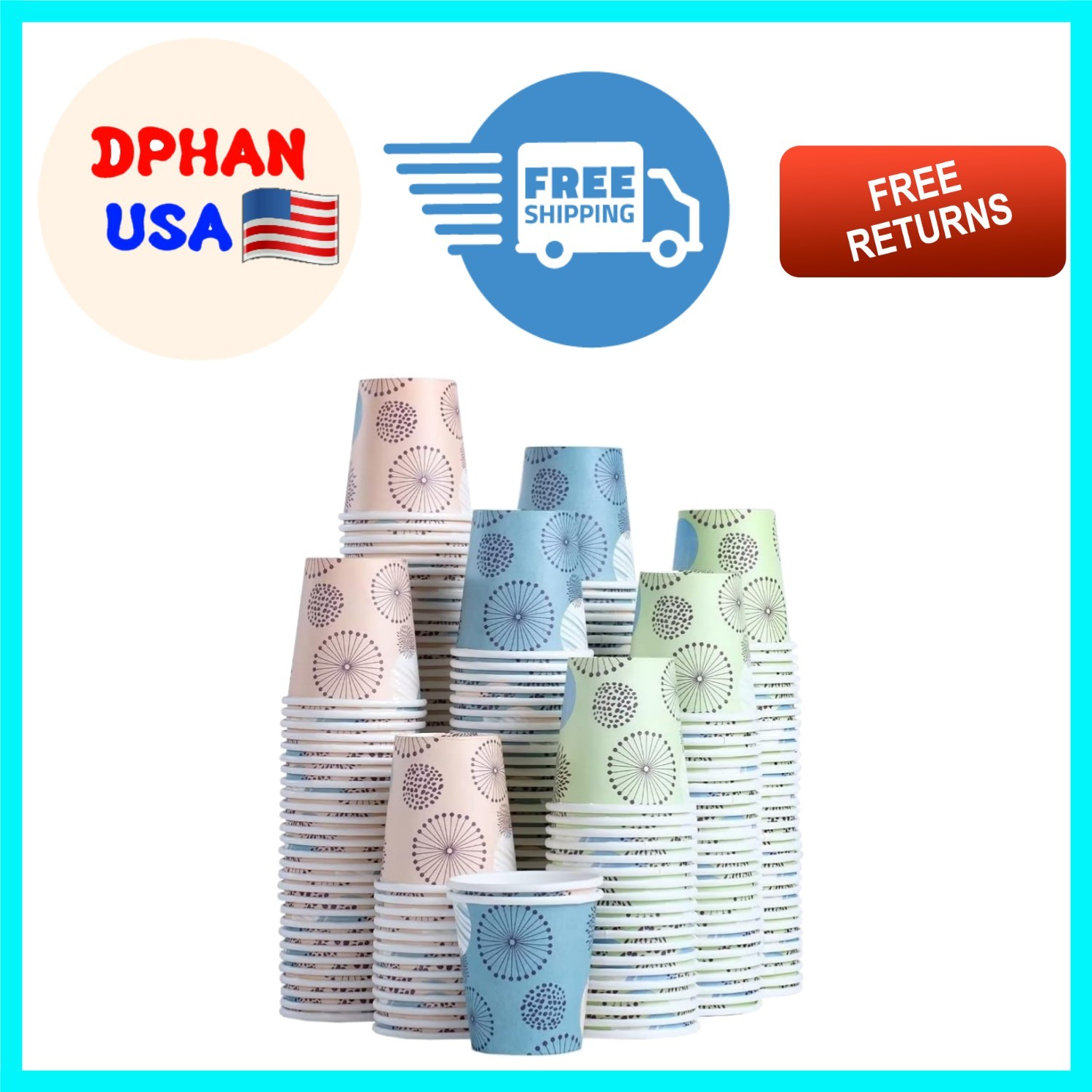 300 Count 3 oz Leak-Proof Floral Paper Cups – Perfect for Home and Travel Use