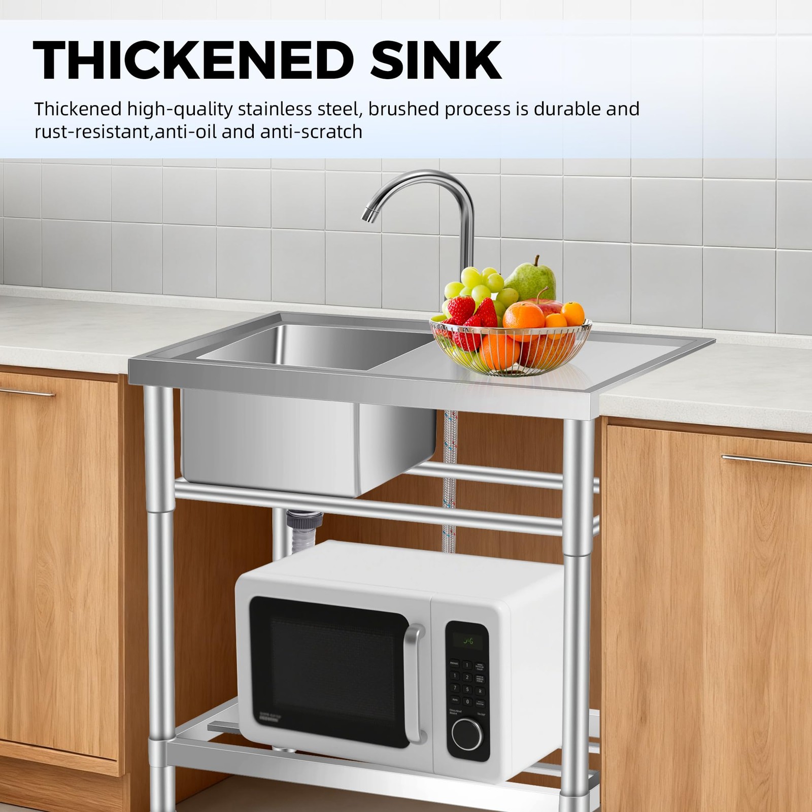Stainless Steel Utility Sink 30″x16″x30″ Single Bowl Sink with Faucet Kitchen