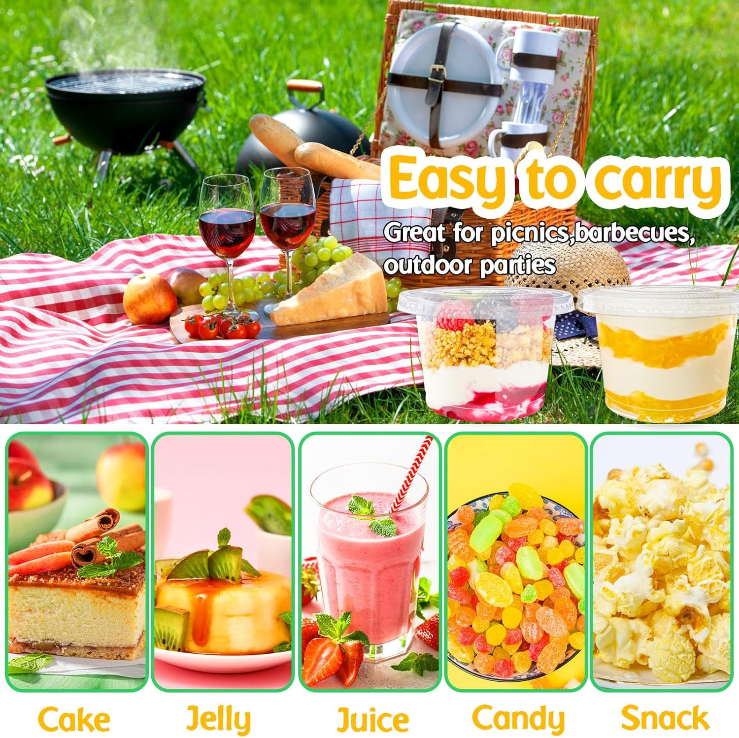 100 Pack 8Oz Plastic Cups with Flat Lids(Hole in the Lid),Disposable Clear Cups,