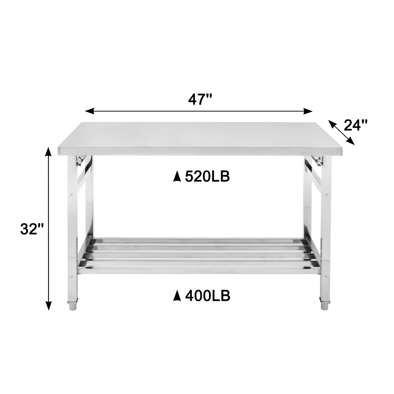 Folding 47″x24″ Kitchen Restaurant Work Prep Table Stainless Steel w/ Undershelf