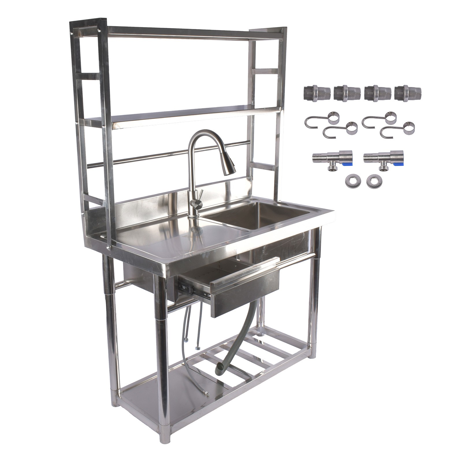 35.4»/39.3» Stainless Steel Sink Commercial Single Bowl with Pull-Out Faucet