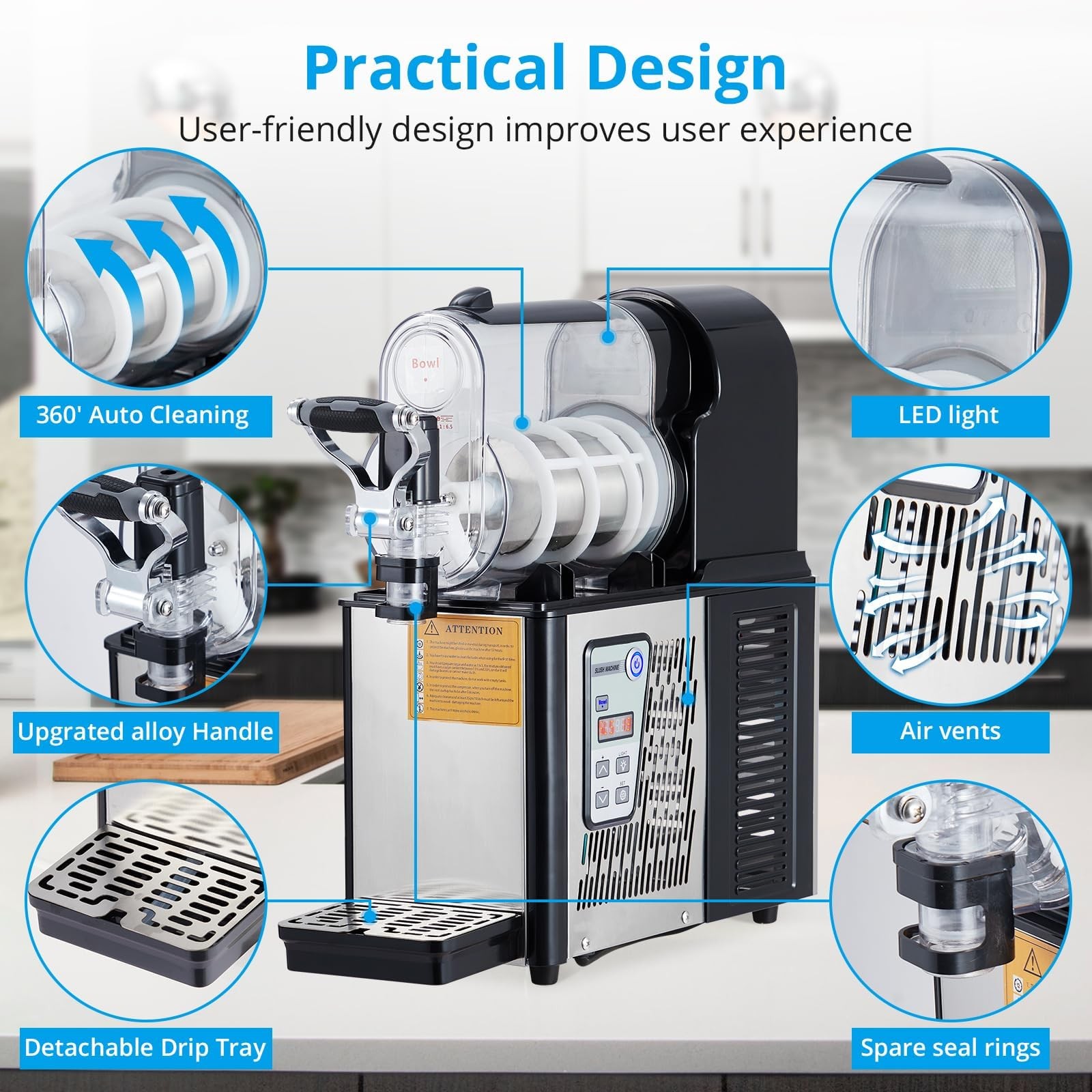 7.2L Frozen Drink Dispenser Dual Tank Slushie Machine High Capacity 370W