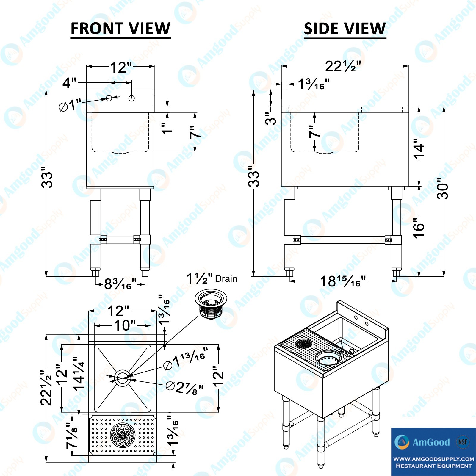 22 in. x 12 in. Underbar Mixology Station – Sink, Glass Rinser & Dipper Well