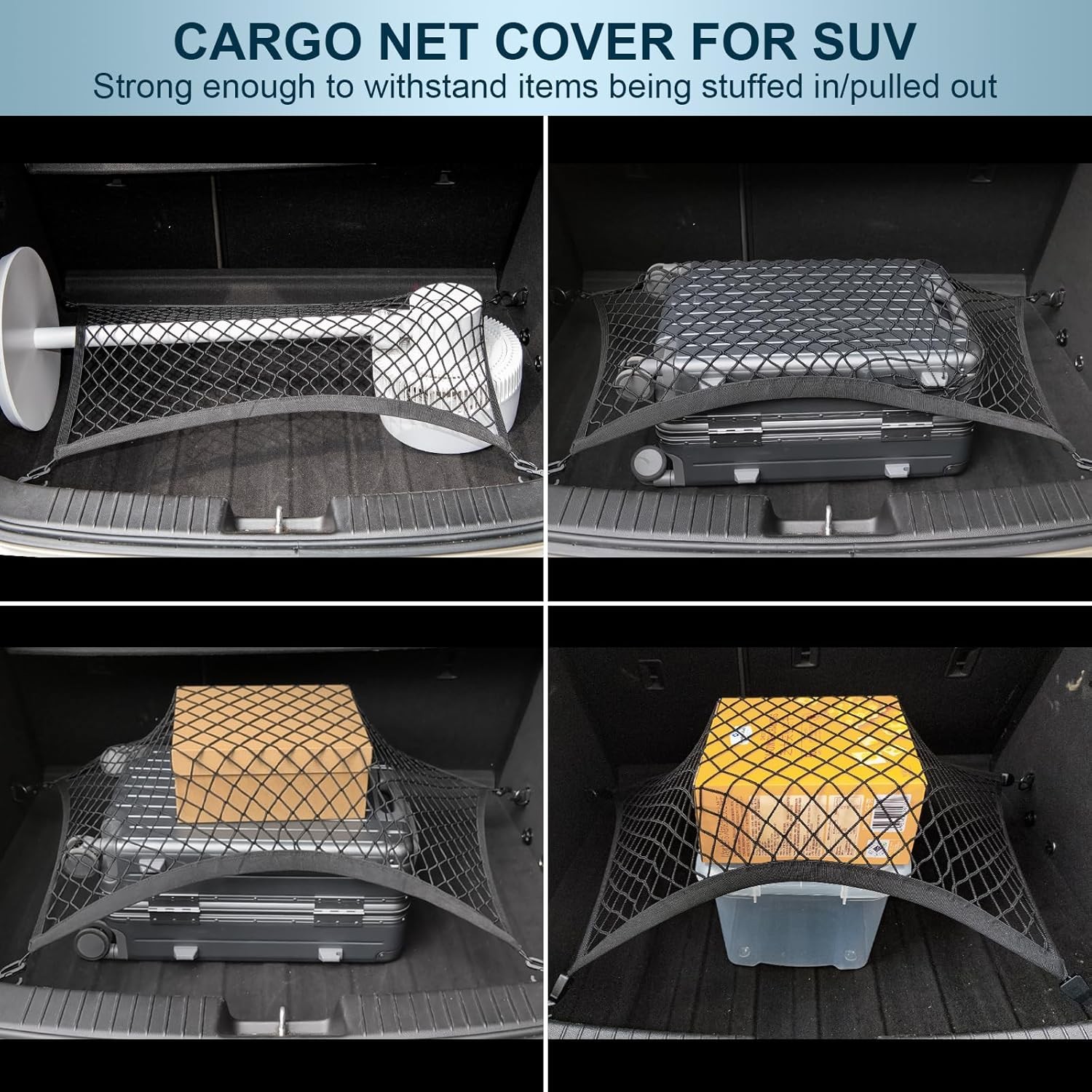 Spandex Truck Bed Net 120*120cm – 1-Layer +4 Plastic Hooks for Pickup Hauling