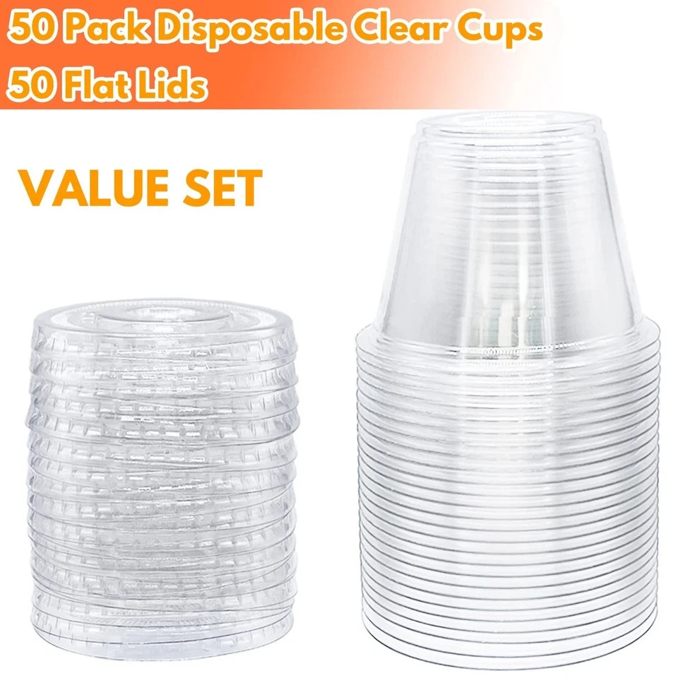 50 Pack Clear Cups with Lids6 oz Plastic Disposable Cups with Flat Lids(No H