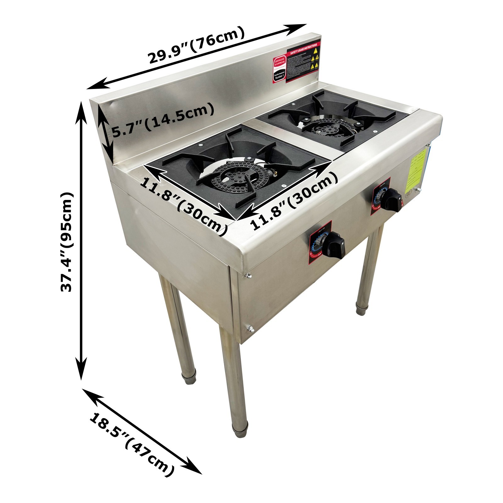 4.5kW *2 Low Height Gas Stove Commercial Floor Double Burner Liquefied Gas