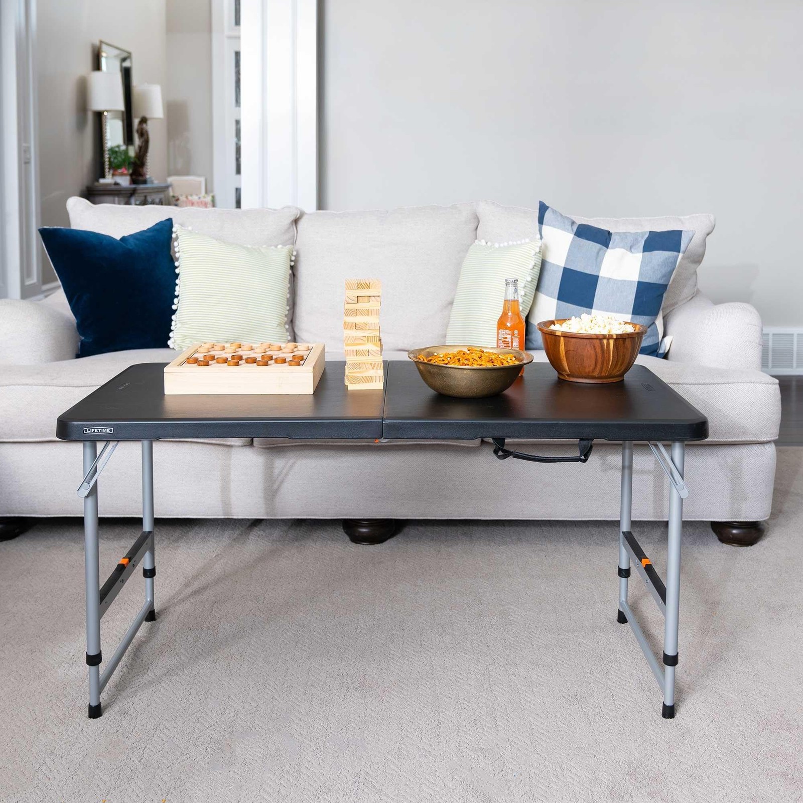 Lifetime 4-Foot Fold-in-Half Adjustable Folding Table – Light Commercial