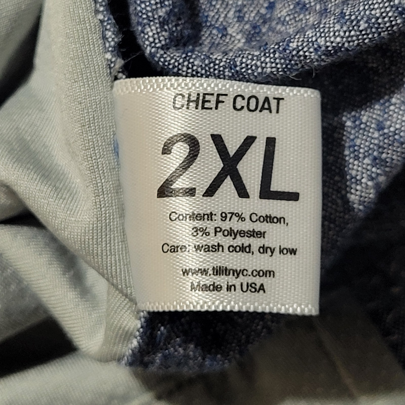 TILIT NYC Sashiko Stitch Blue Chef’s Coat Size 2XL Breathable Hidden Snap Front