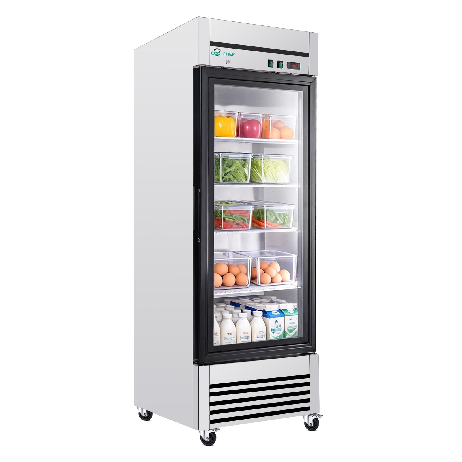 27» Glass 1 Door Reach-In Refrigerator Commercial Stainless Steel 23 Cu.ft.