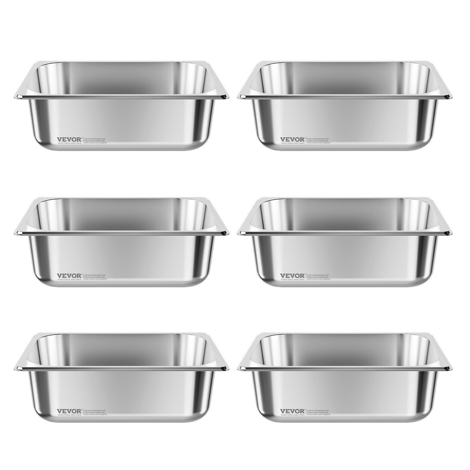 VEVOR 1/2 Size Hotel Pans Steam Table Pans 4 Inch Deep Stainless Steel 6 Pack