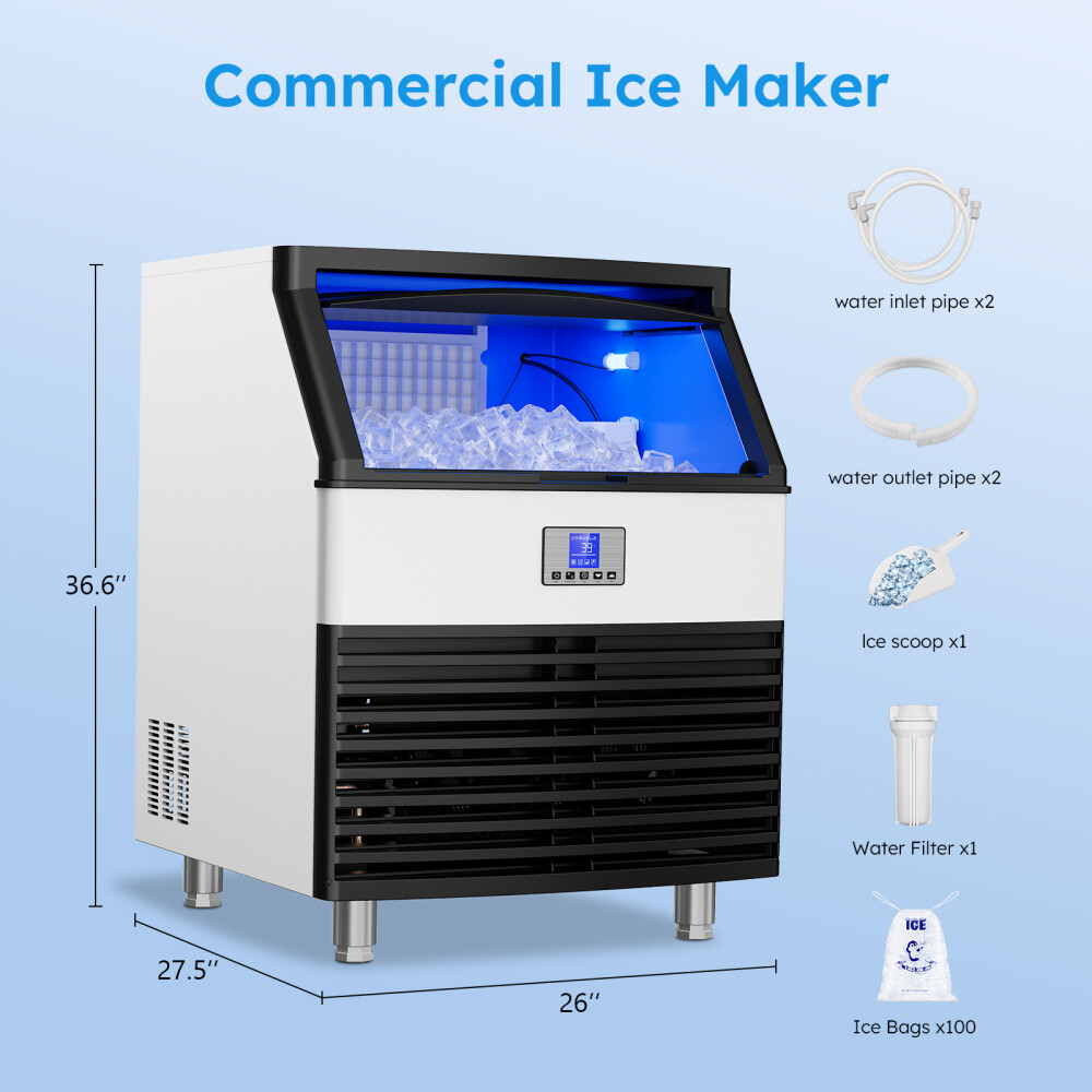 Commercial Ice Maker 320lbs/H Industrial Ice Cube Machine with 110lb Storage Bin