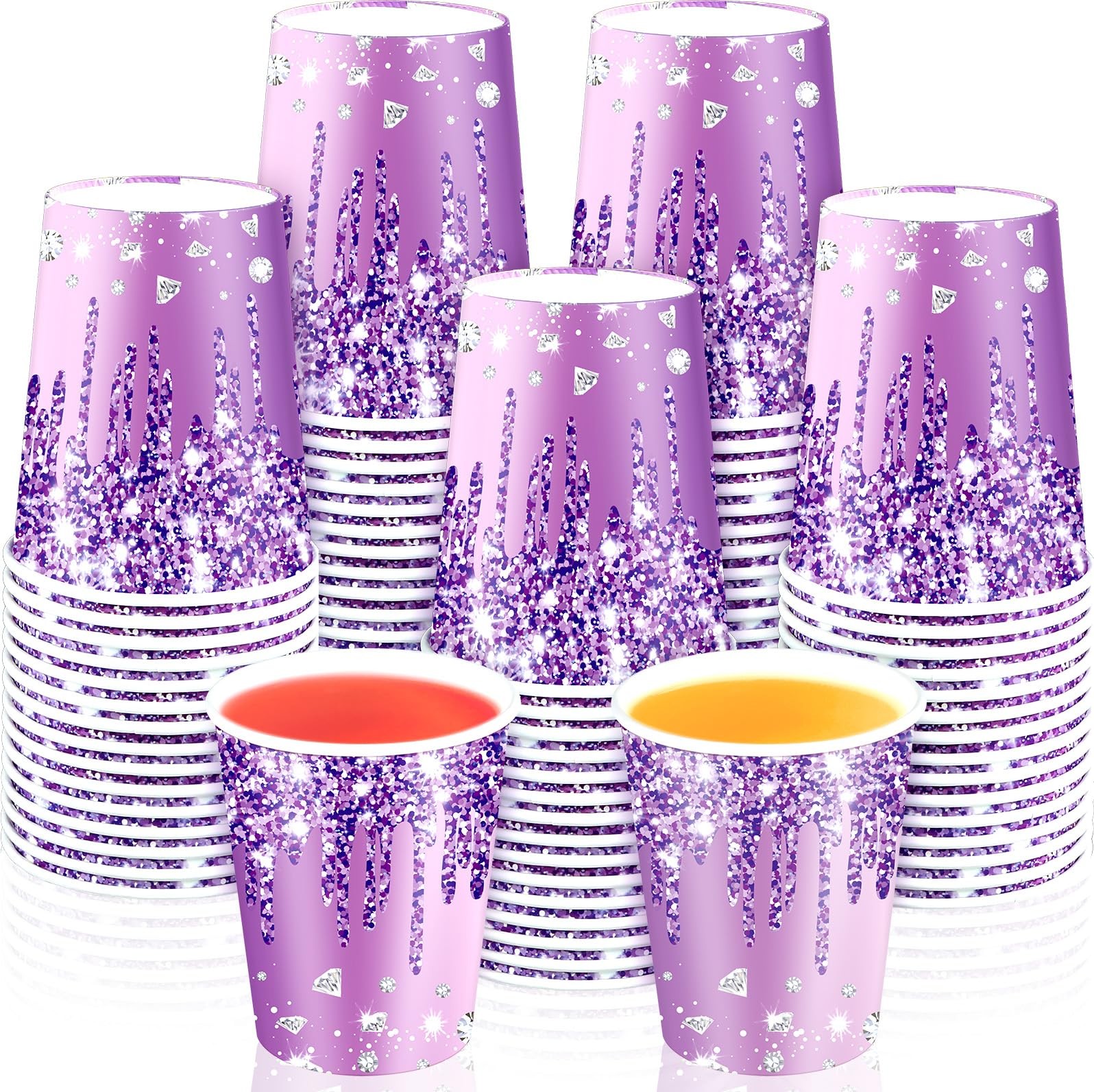 50pcs Purple Silver Birthday Party Paper Cups 9o Diamonds Purple Party Cups S…