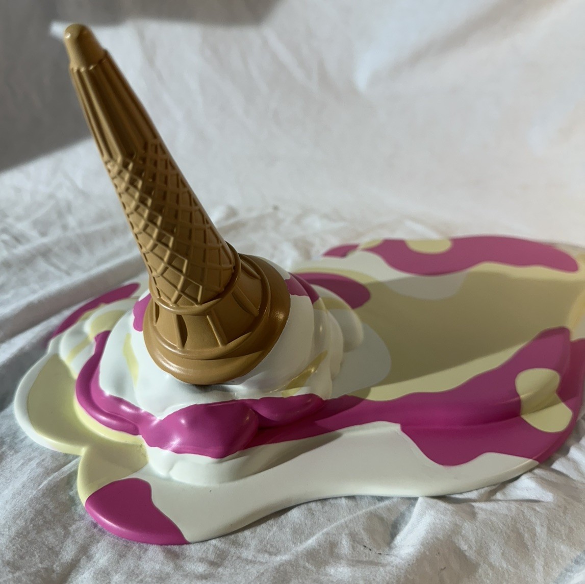 14″ Swirled Ice Cream Cone Resin Statue – Realistic Melting Fake Food Decor Prop