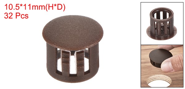 32Pcs 11mm Brown Nylon Plastic Round Locking Hole Plugs Insert End Cap