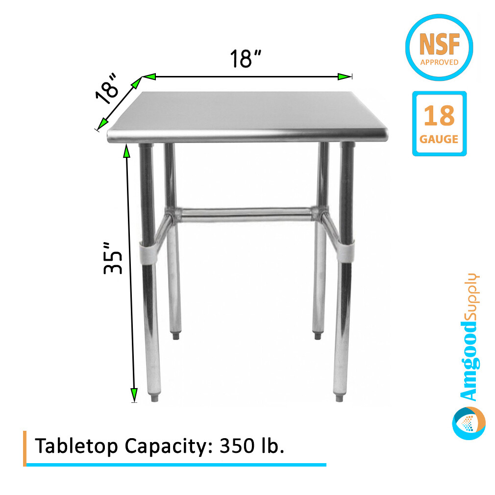 18″ X 18″ Stainless Steel Open Base Table | NSF Prep Metal Work Table