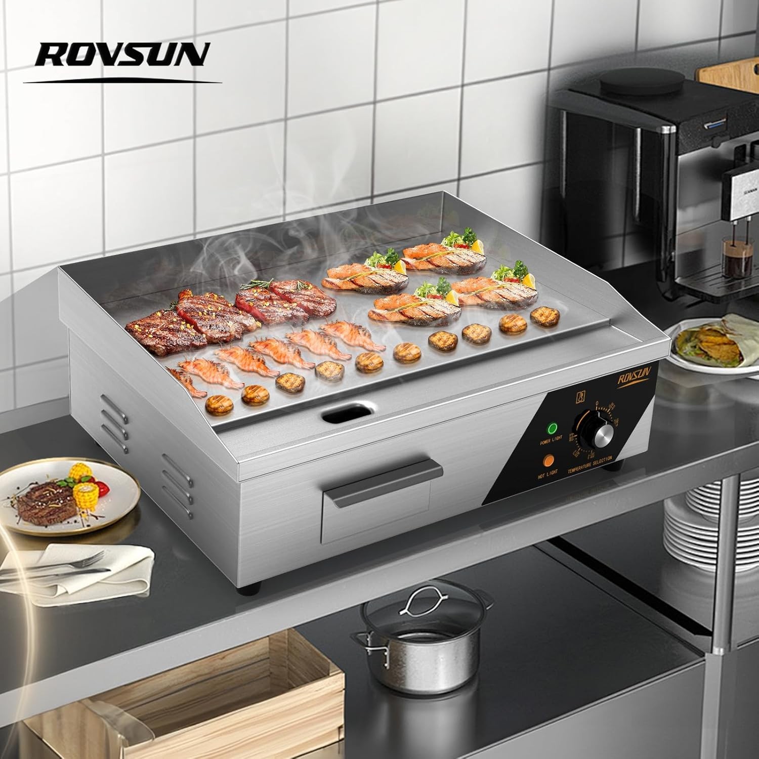 22″ Commercial Electric Griddle Countertop Griddle Flat Top 1600W Restaurant