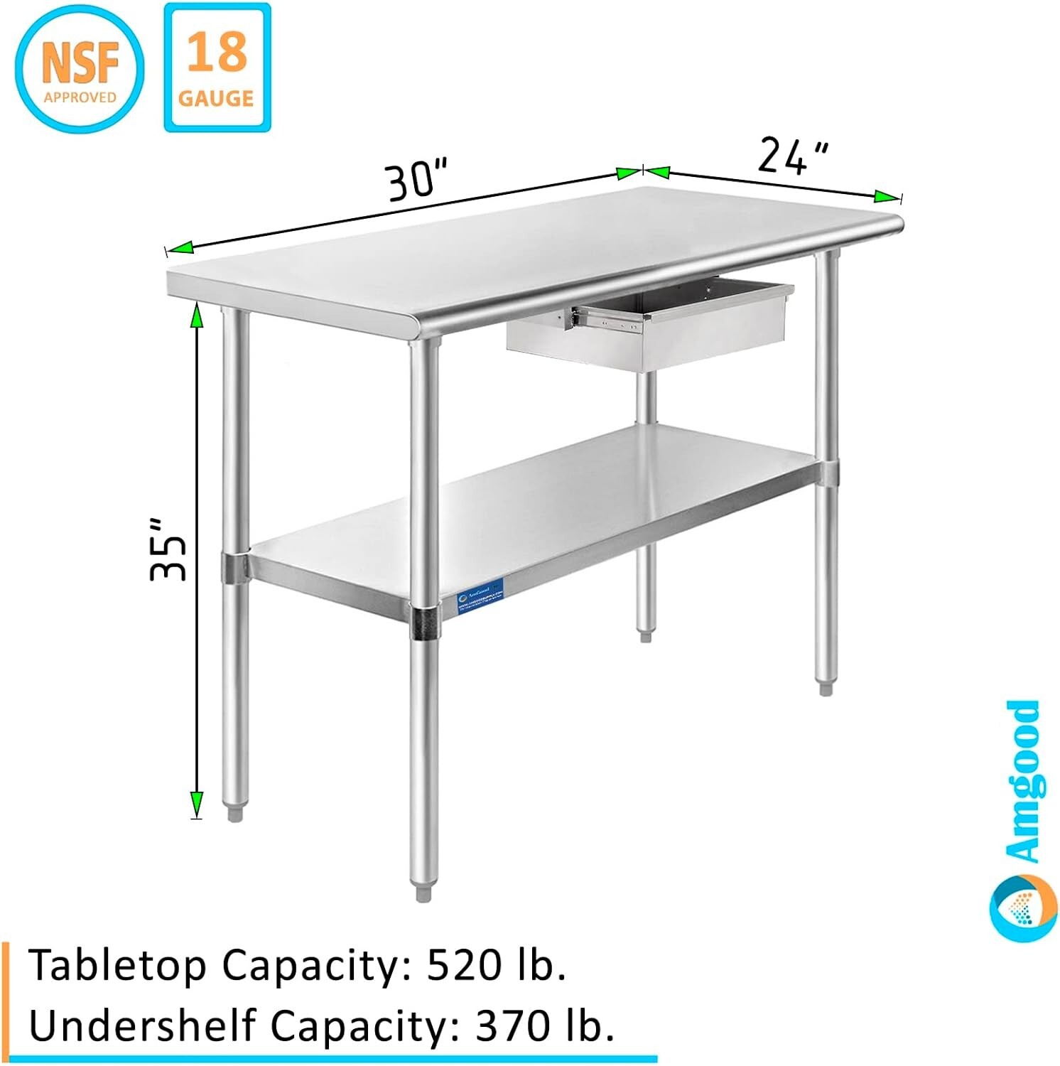 Commercial Stainless Steel Metal Work Table with Drawer
