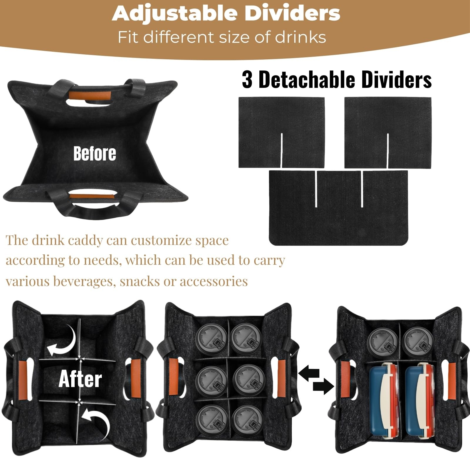 ZOOFOX 2 Pack Insulated Drink Carrier with 12.6 x 7.9 x 11 inches, Black