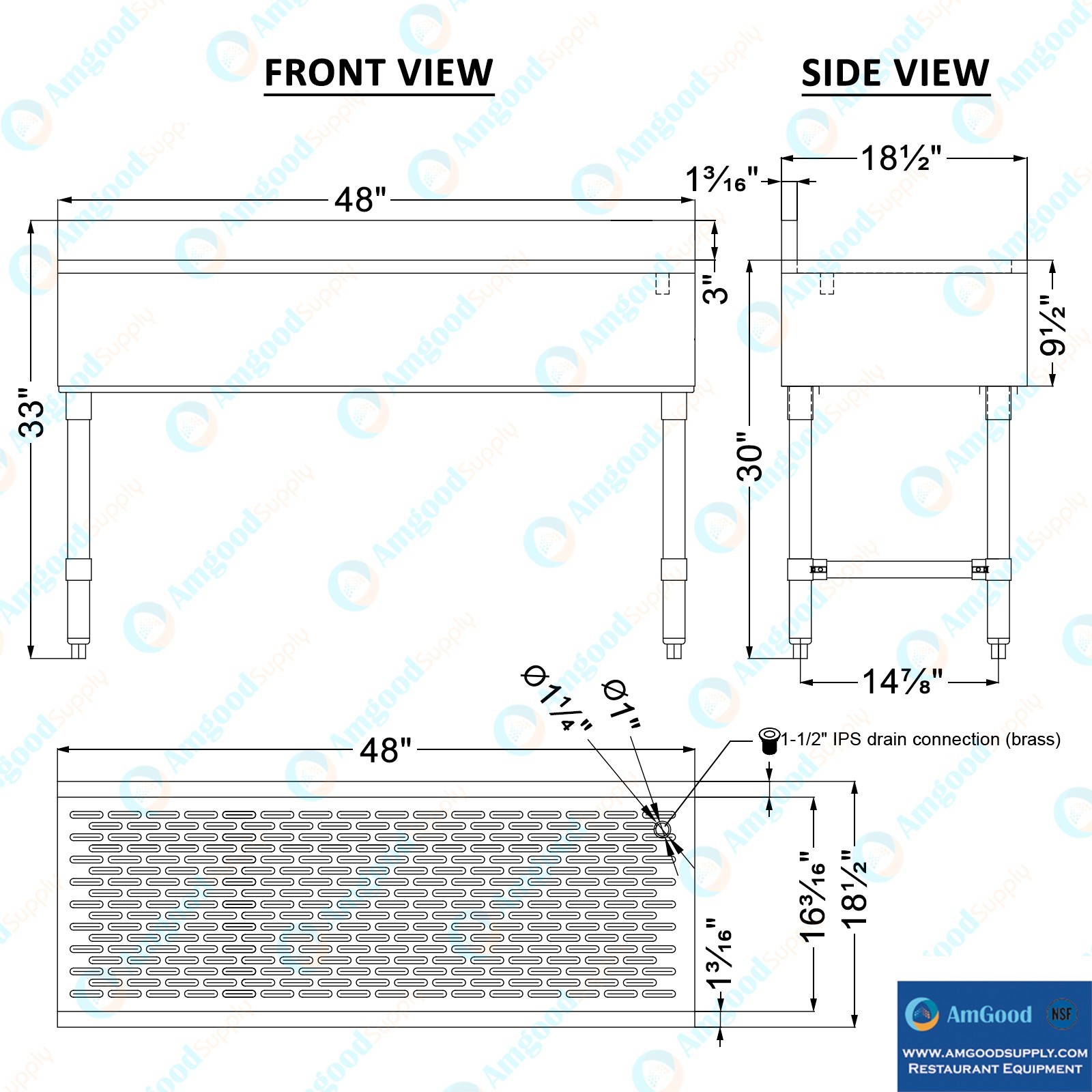 AmGood 48 in. x 18 in. Stainless Steel Underbar Drainboard