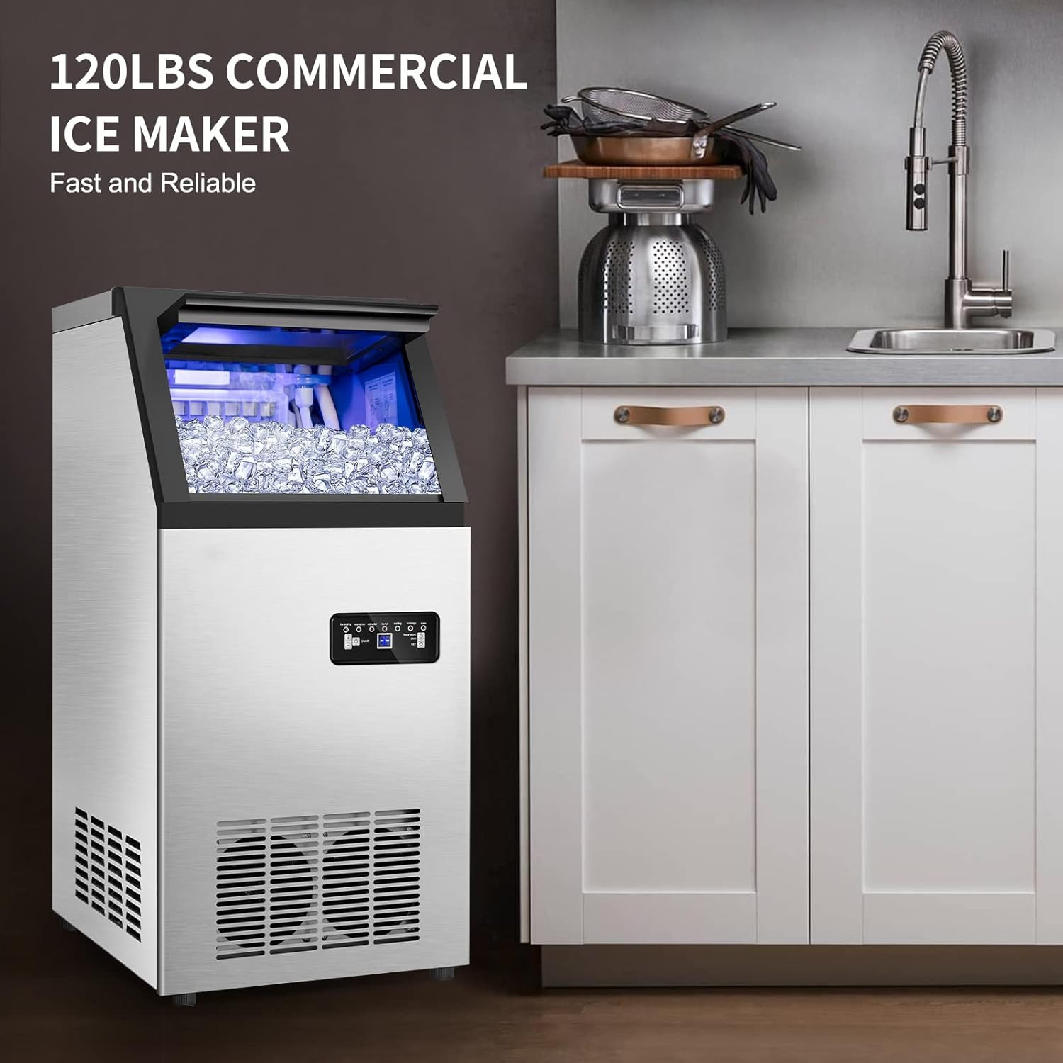 Commercial Ice Maker Machine 120Lbs/24H with 35Lbs Ice Capacity, 45Pcs Clear Ice