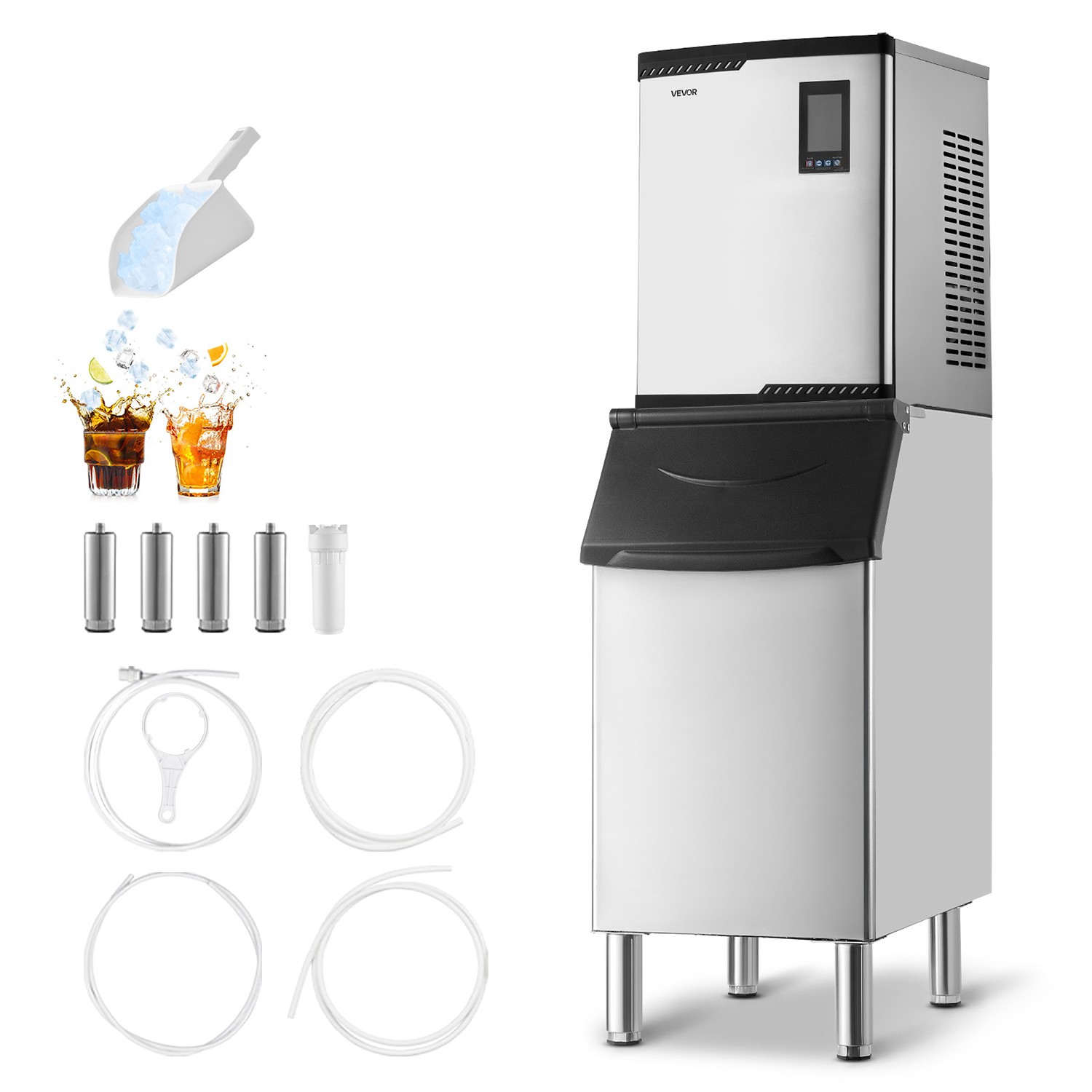 VEVOR Commercial Ice Maker 800LBS/24H with 300LBS Storage Bin Auto Self-Cleaning