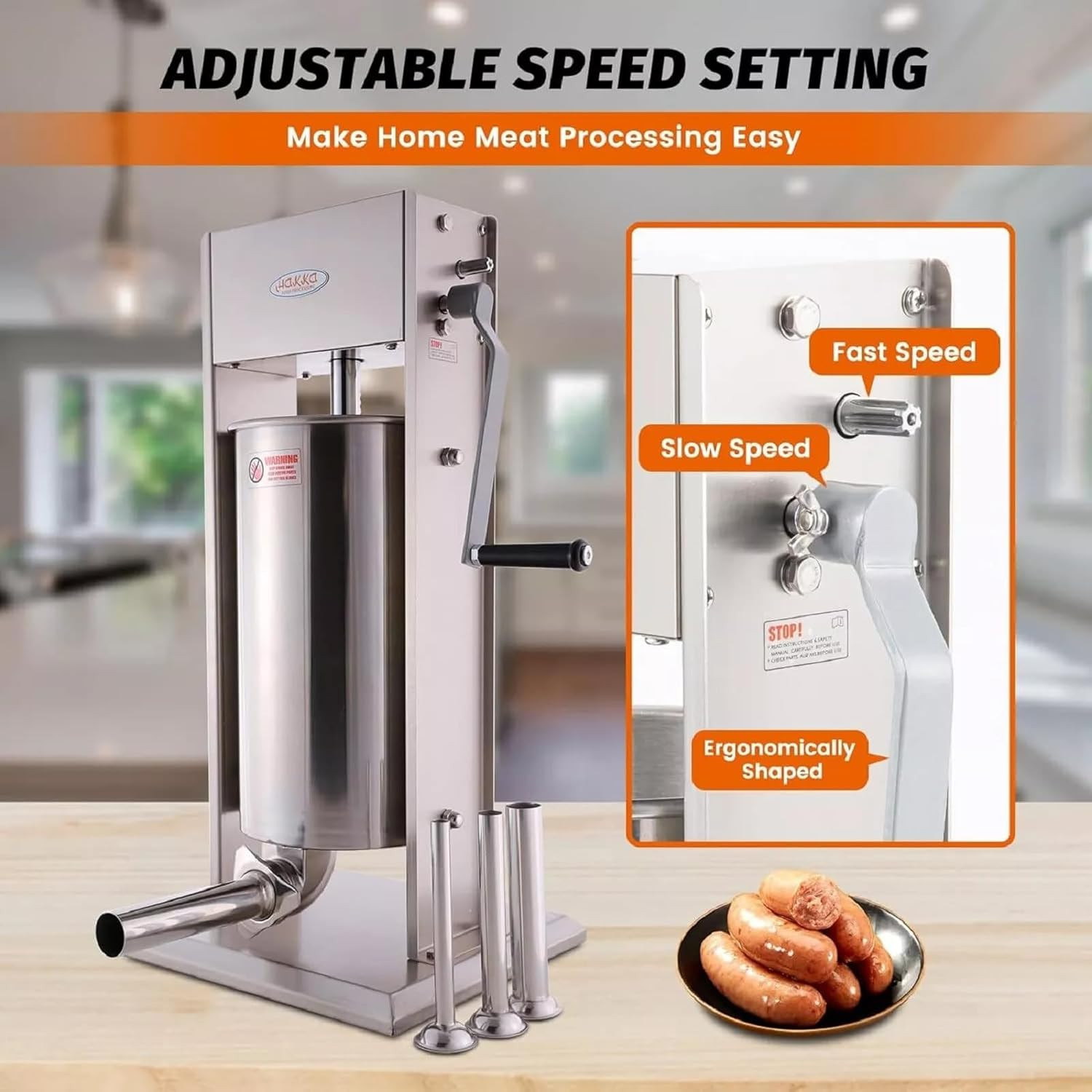 Hakka 15L/32LB Sausage Stuffer, Vertical Sausage Maker and Sausage Filler with 4