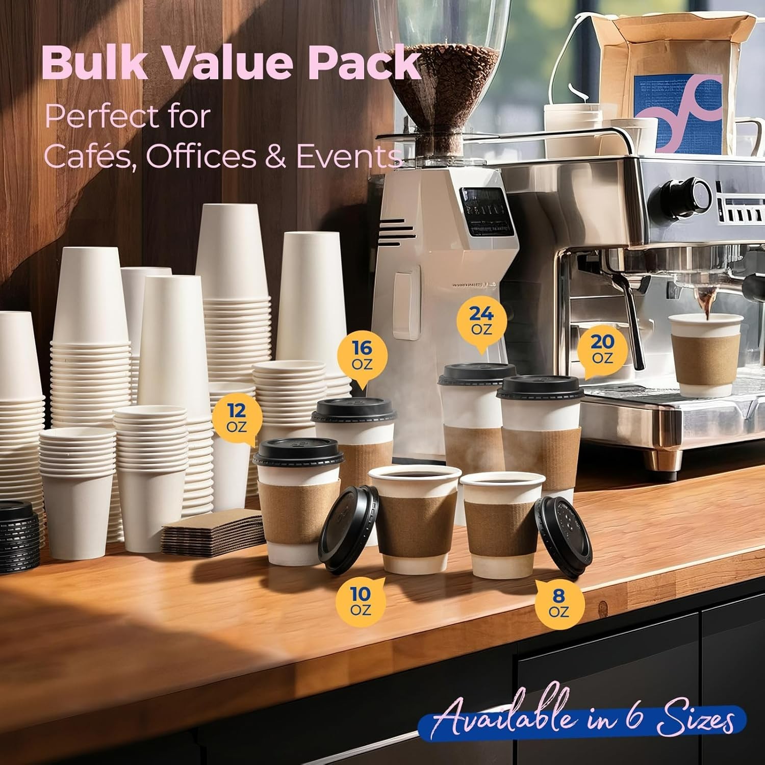 50 Pack 16 oz Disposable Leak-Proof Coffee Cups with Lids & Sleeves for Events