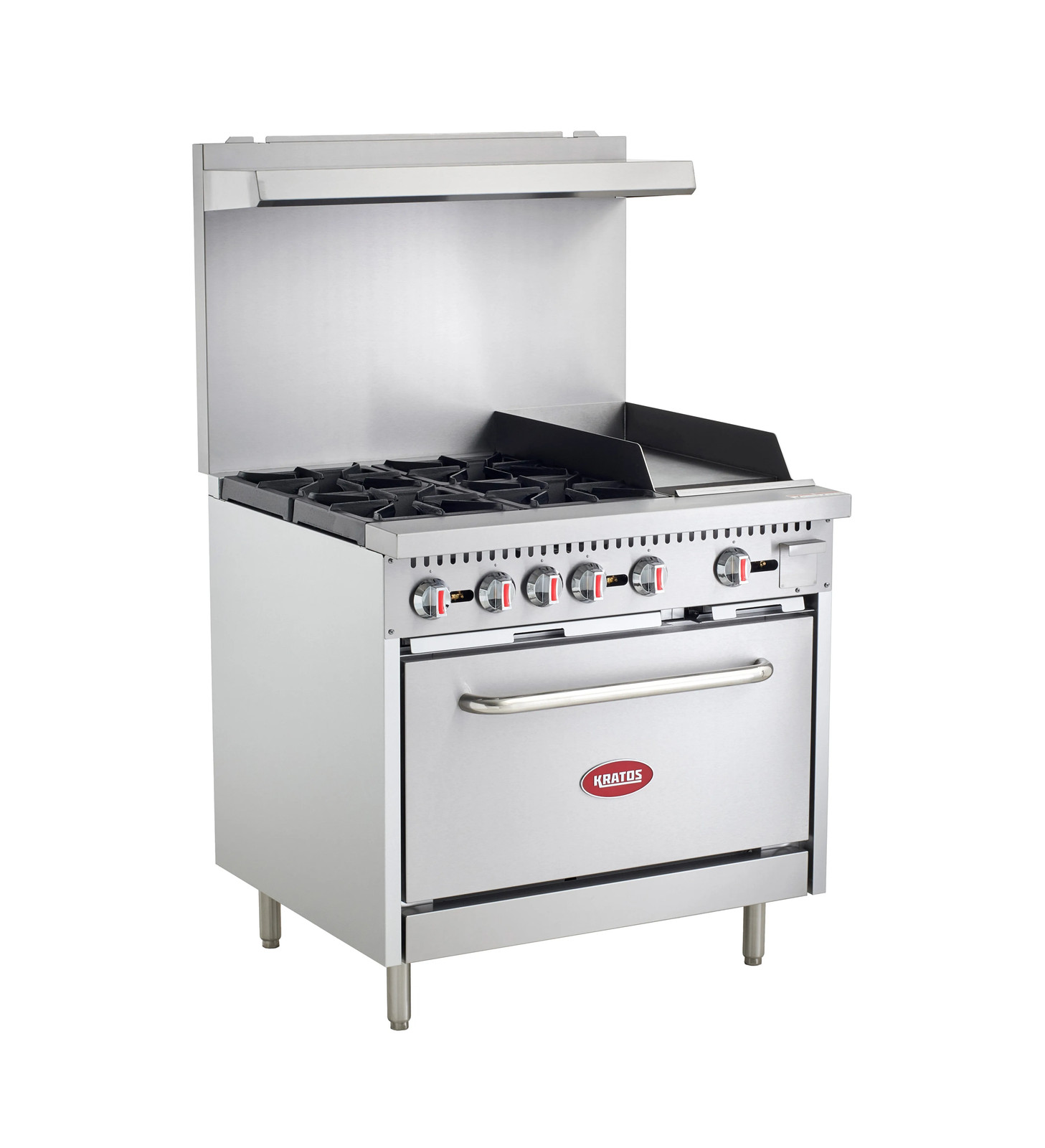 Kratos Commercial Gas Range, 36″ Wide with 12″ Griddle, 4 Burners, and 1