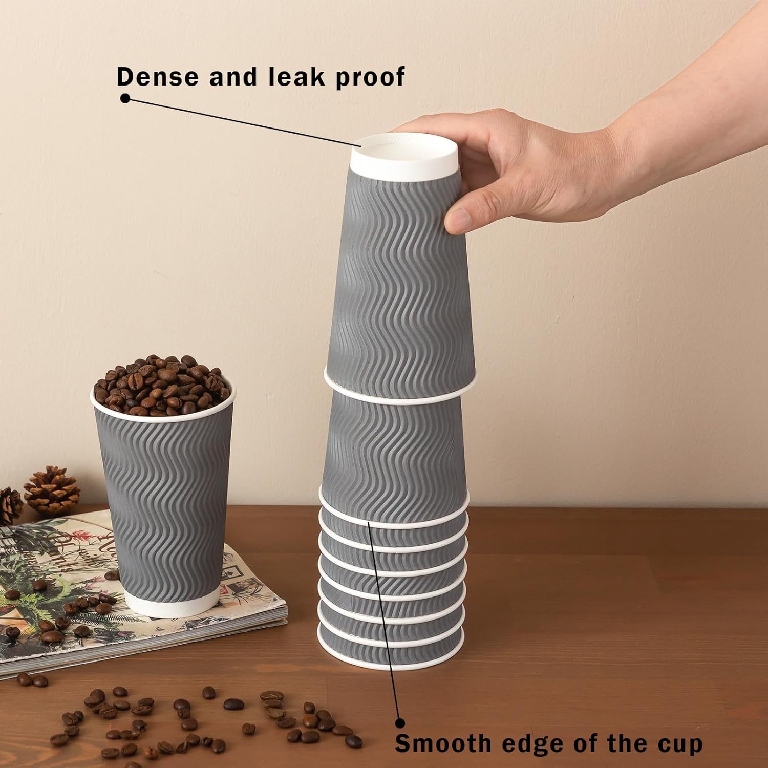 Disposable Coffee Cups 90 Pack 16 oz Gray Insulated Cups No Lids Pack of 90 Cups